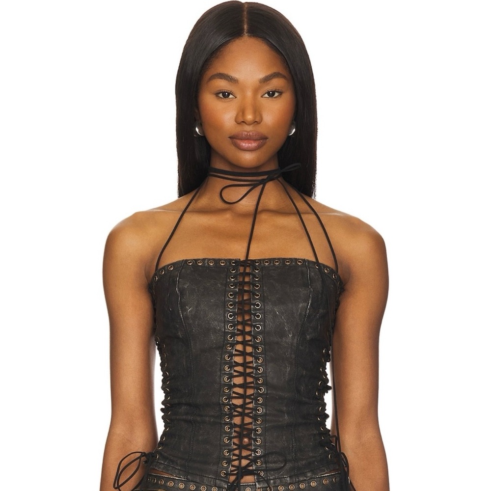 Jaded London Black Lace-Up Corset Top with Grommet Detail